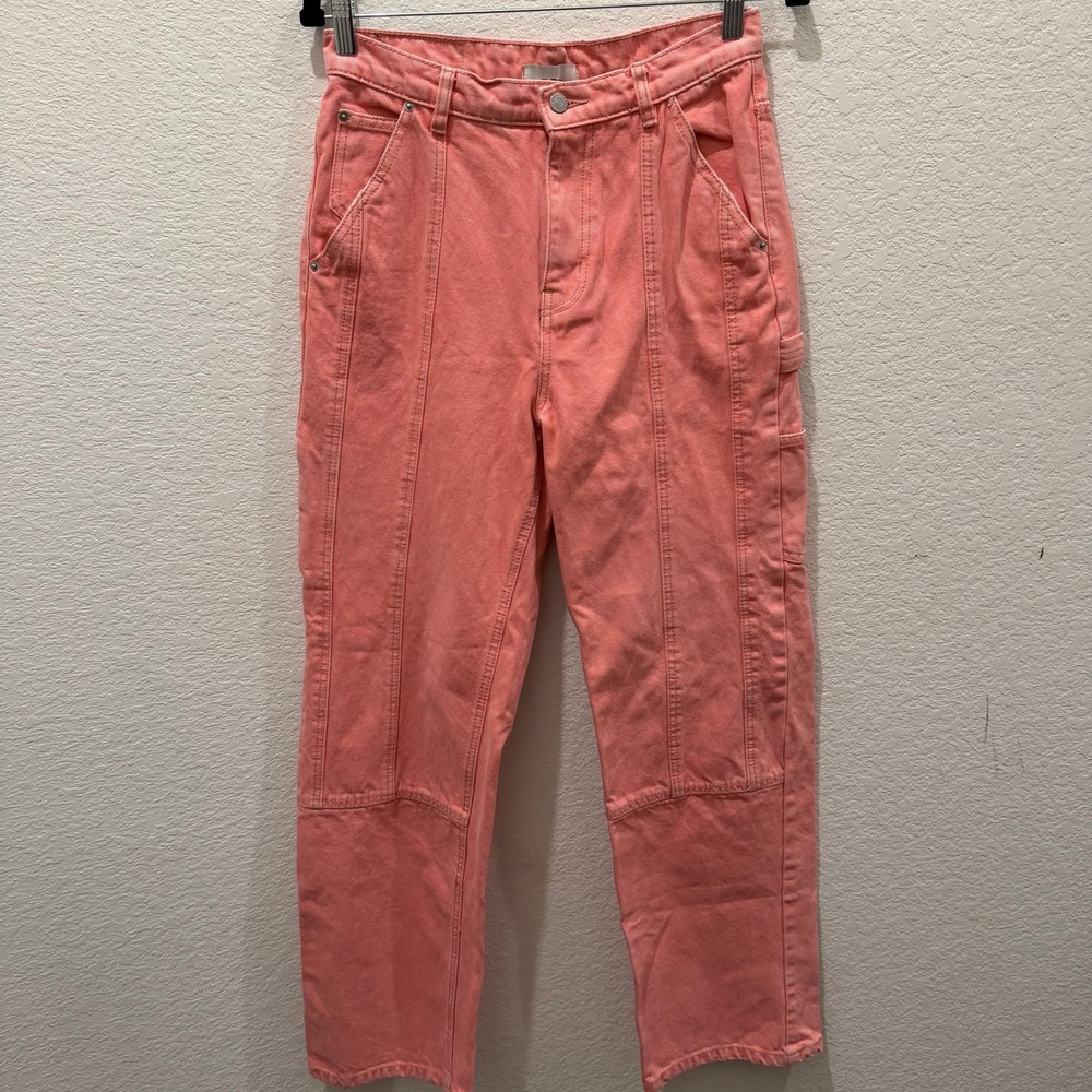 BDG Urban Outfitters High Rise Carpenter Pants Coral Pink Straight Leg Jeans 27